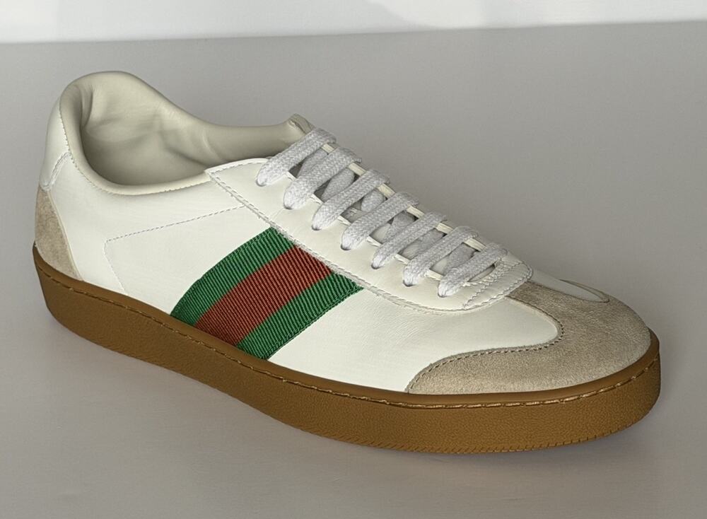 Gucci Women’s Web Leather/Suede Sneakers Natural White 8 US (38 Euro) 858912 NIB